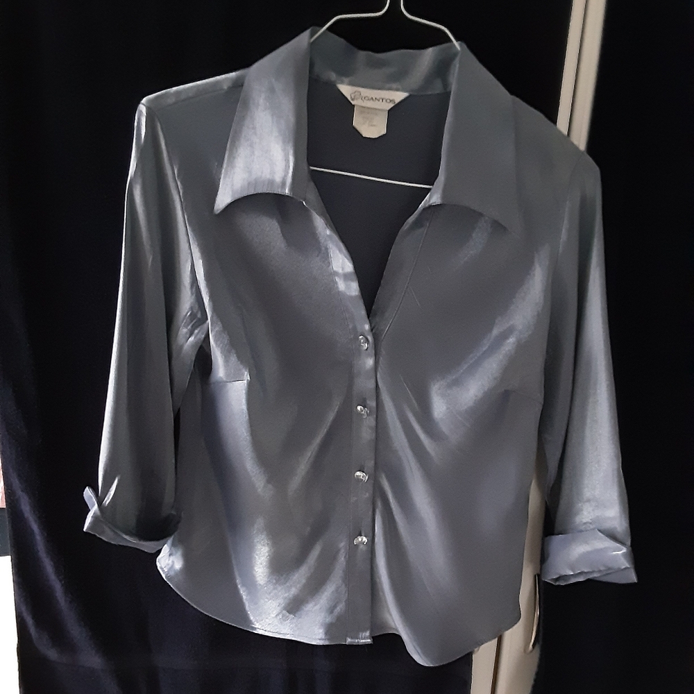 Sky Blue 3 Quarter Length Cuff Sleeve Blouse